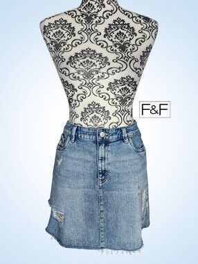 F&F Light Blue Distressed Denim Mini Skirt - 6